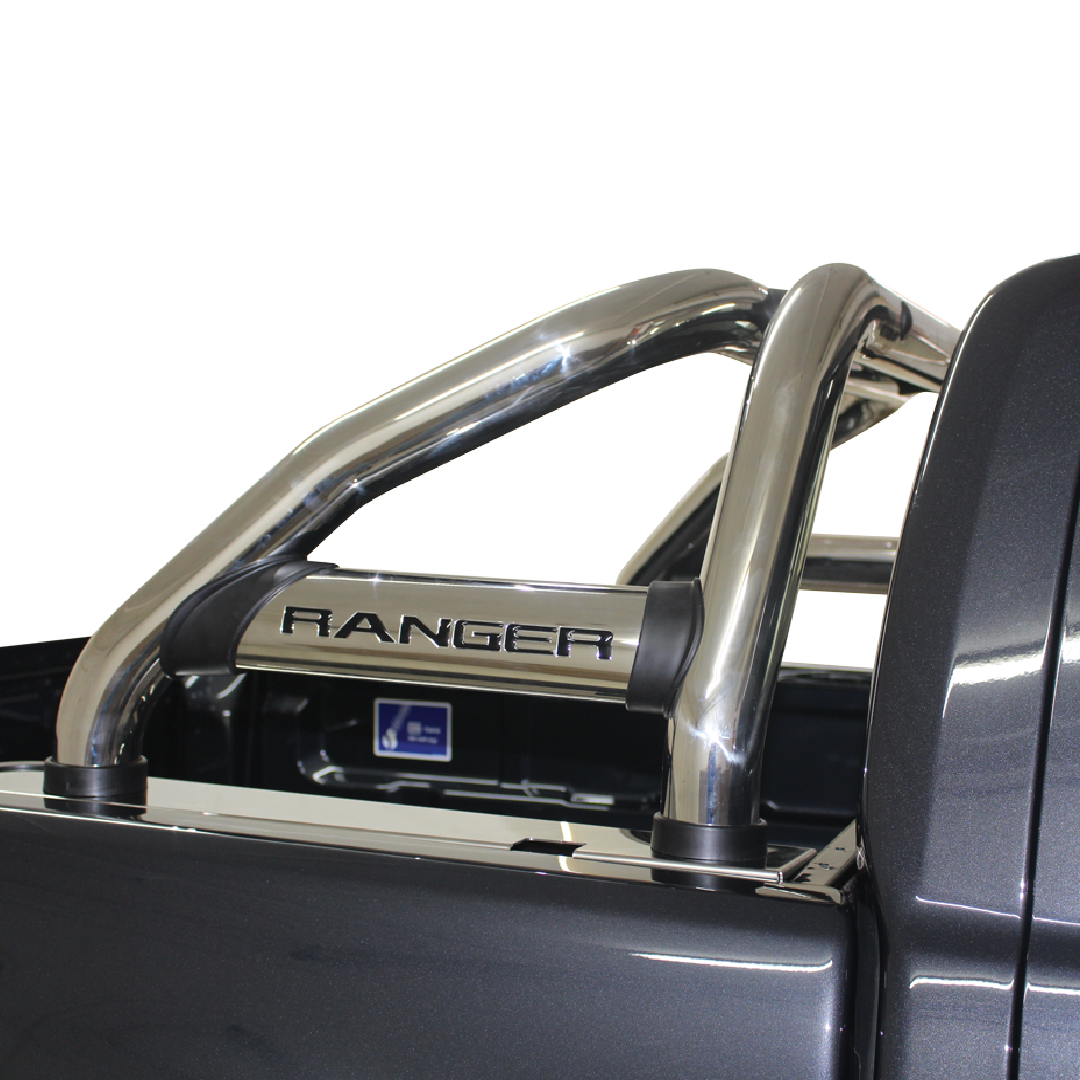 Ford Ranger T6 Facelift Sports Bar Stainless (Black Base Plates) 2012 - 2022