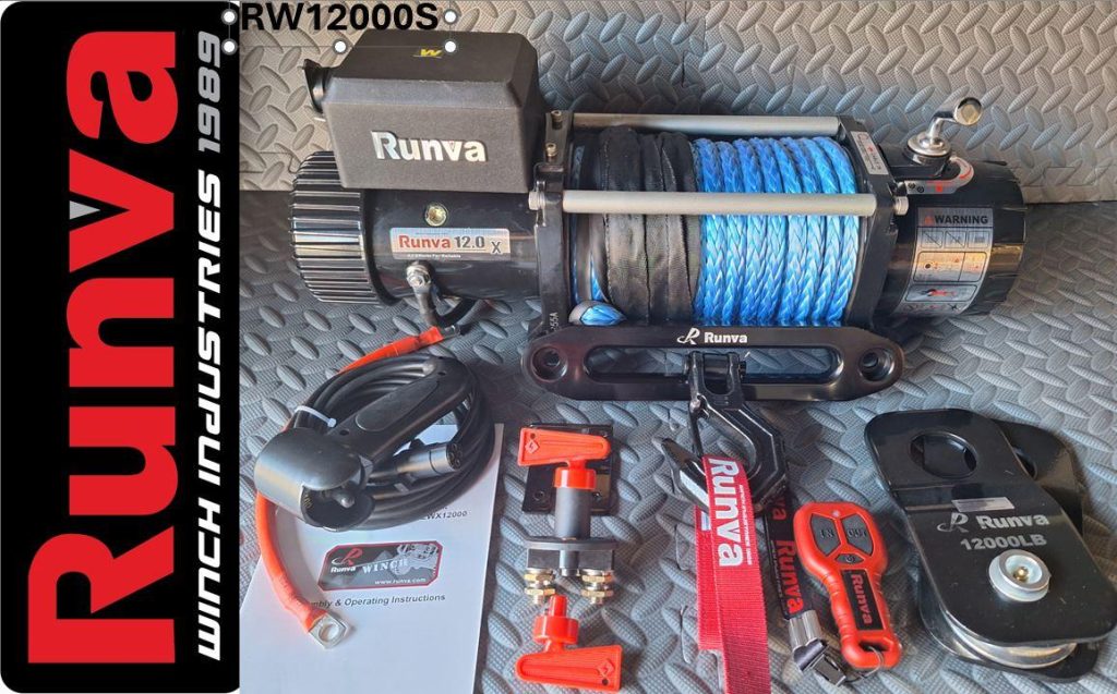 RUNVA WINCH - Synthetic Rope 12000lbs (5 443Kg) 12V - 2 x Remotes (Wire+Wireless)