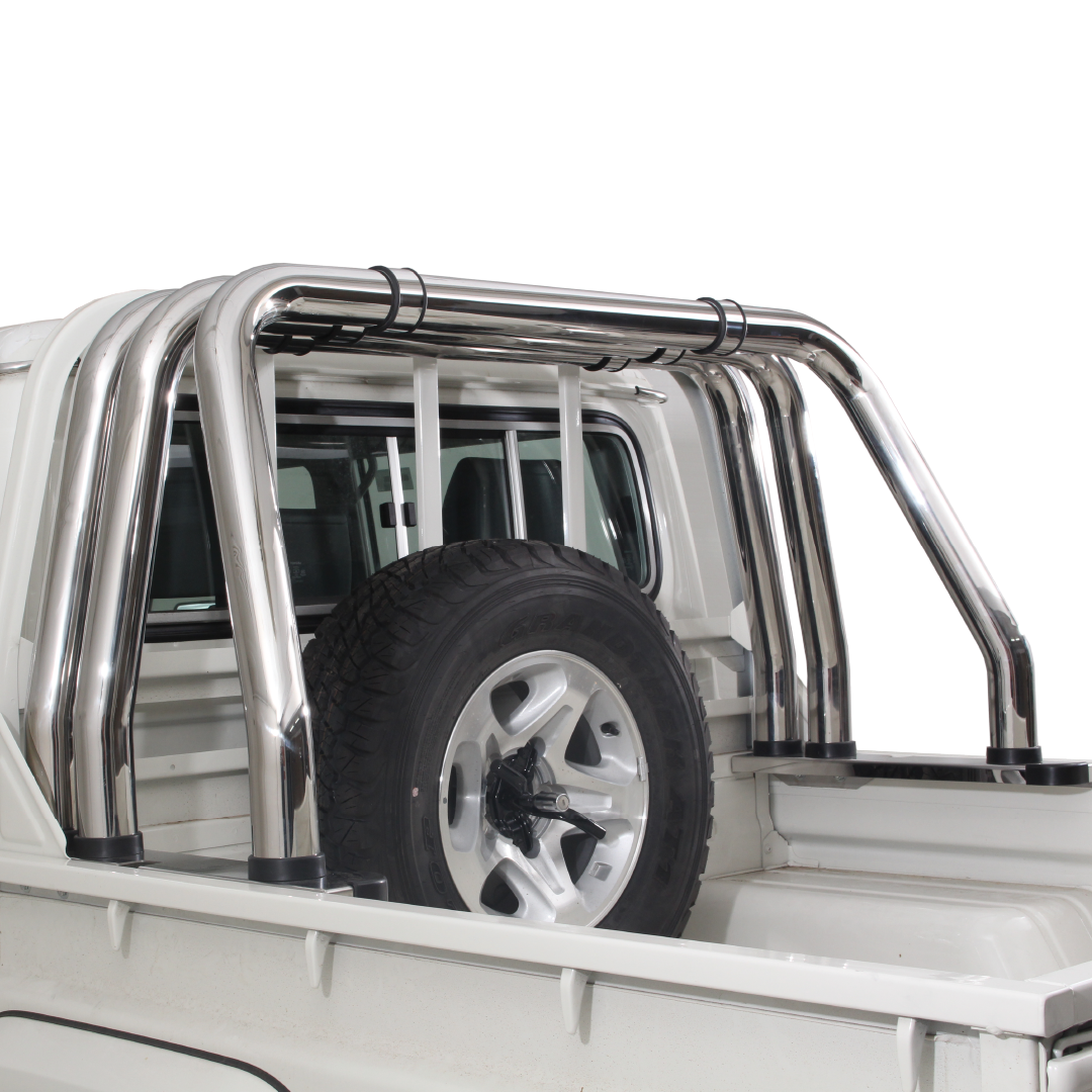 Toyota Landcruiser 70 Series Triple Styling Bar Stainless (Black Base Plates) 2004 >