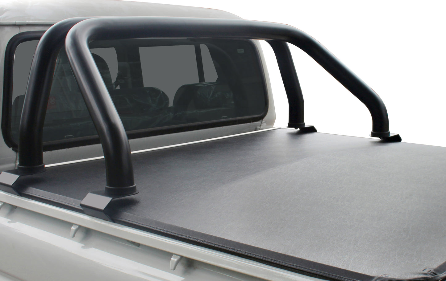 Mahindra PickUP black coated stainless steel tonneau cover compatible sports bar