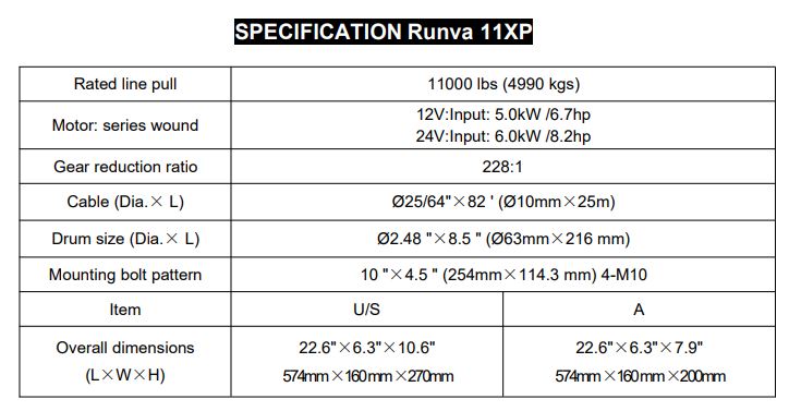 RUNVA WINCH - Synthetic Rope 11000lbs (4 990Kg) 12V PREMIUM FULLY IP67
RATED