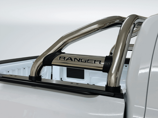 Ford Ranger Next Gen Sports Bar w Oval Side Tubes Stainless - Fits Double Cab and Super Cab Models (Fits Securi Lid & OEM Tonneau) 2023 >