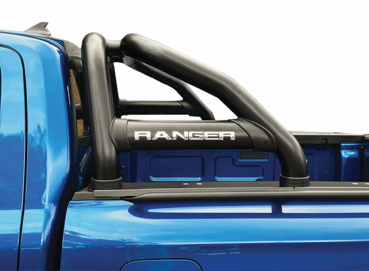 Ford Ranger Next Gen Sports Bar w Oval Side Tubes Black - Fits Double Cab & Super Cab Models (Fits Securi Lid & OEM Tonneau) 2023 >