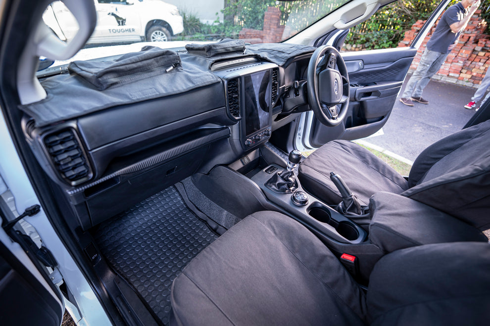 "FORD - RANGER Double Cab Base/XL/XLT (Cloth Seats) (11/2022 to present); 2 fronts with SRS Airbags, headrests & centre console - SEAT COVERS"