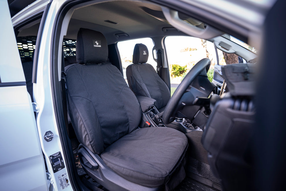 "FORD - RANGER Double Cab Base/XL/XLT (Cloth Seats) (11/2022 to present); 2 fronts with SRS Airbags, headrests & centre console - SEAT COVERS"