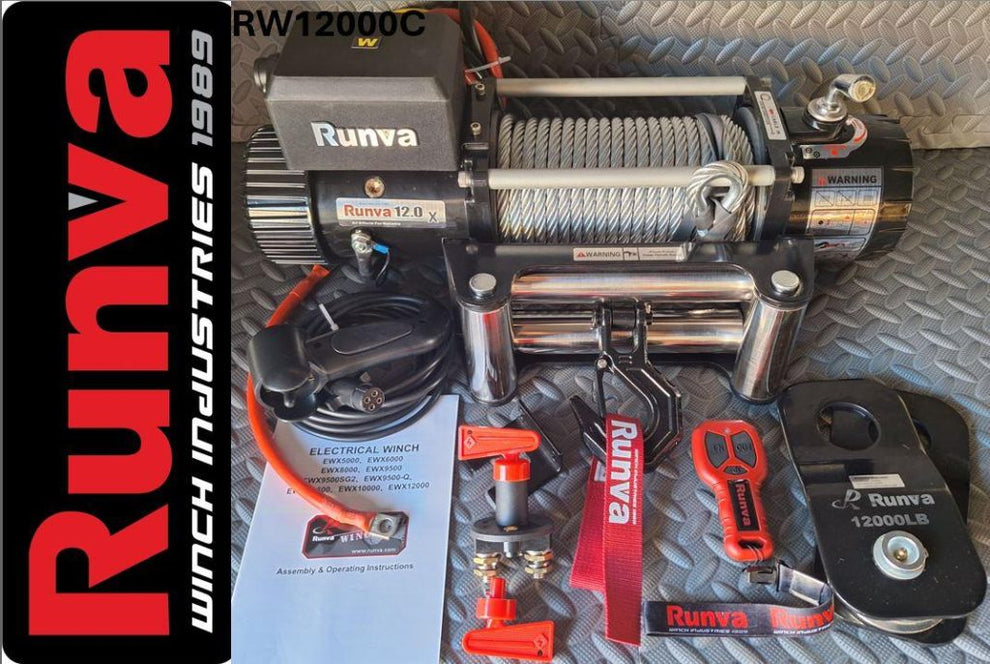 RUNVA WINCH - Steel Cable 12000lbs (5 443Kg) 12V - 2 x Remotes (Wire+Wireless)
