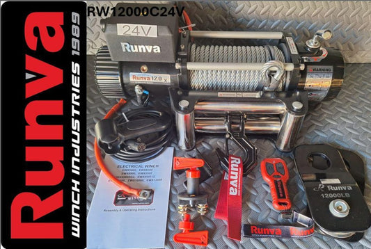 RUNVA WINCH - Steel Cable 12000lbs (5 443Kg) 24V - 2 x Remotes (Wire+Wireless)