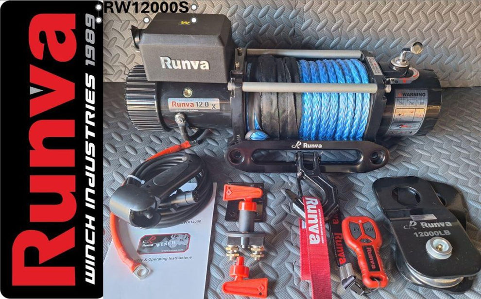 RUNVA WINCH - Synthetic Rope 12000lbs (5 443Kg) 12V - 2 x Remotes (Wire+Wireless)