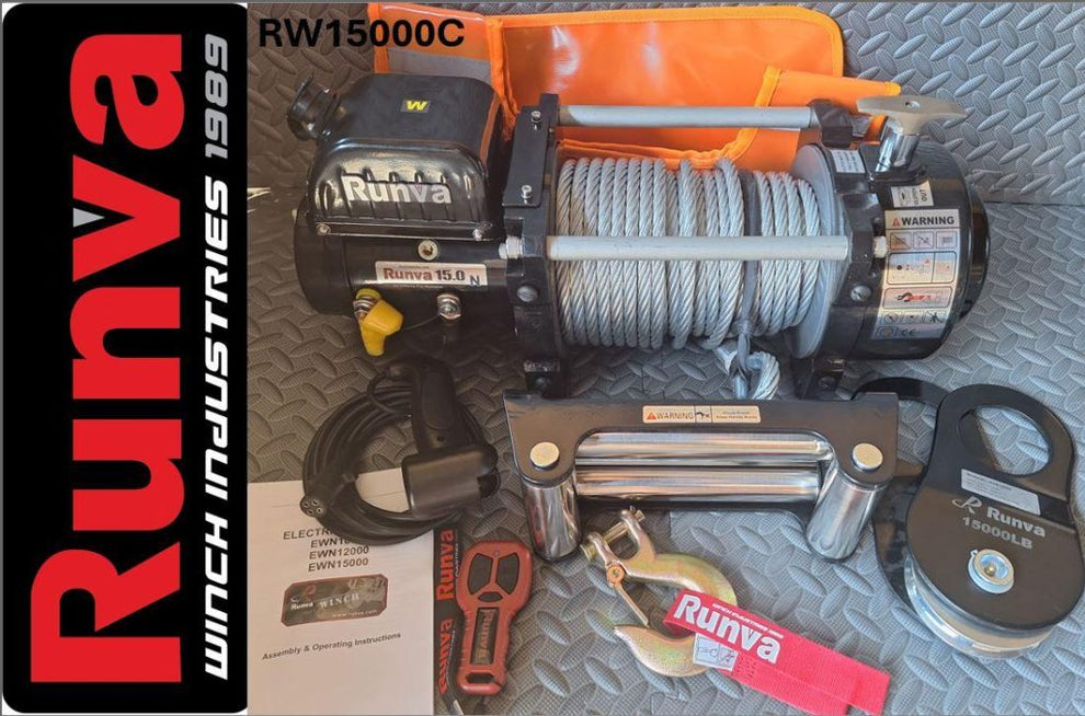 RUNVA WINCH - Steel Cable 15000lbs (6 804Kg) 12V - 2 x Remotes (Wire+Wireless)