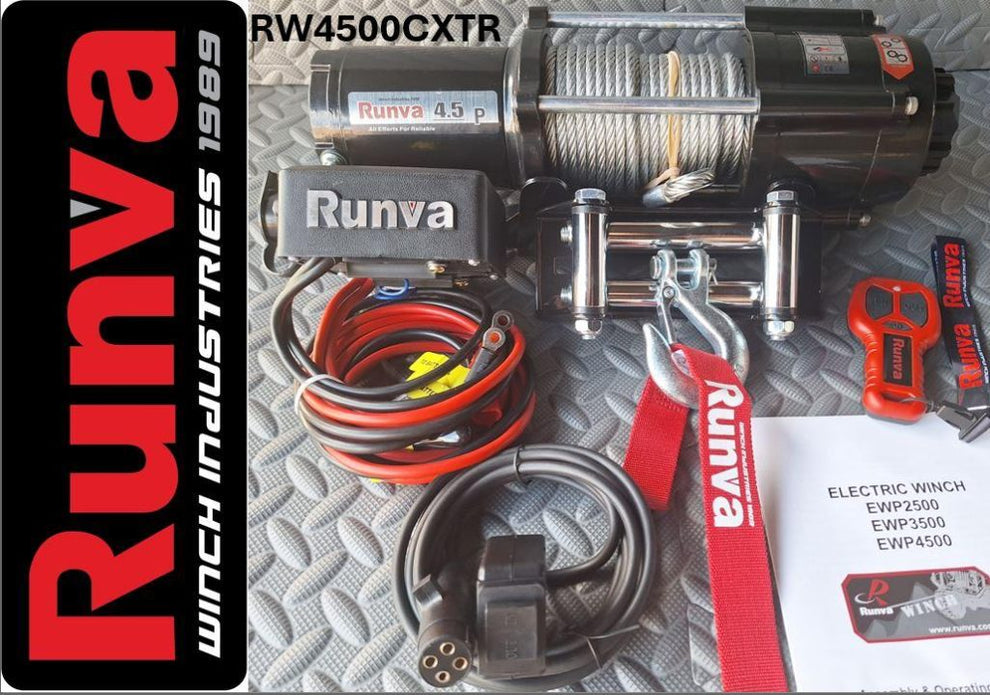 RUNVA WINCH - Steel Cable 4500lbs (2 041Kg) 12V - 2 x Remotes (Wire+Wireless)