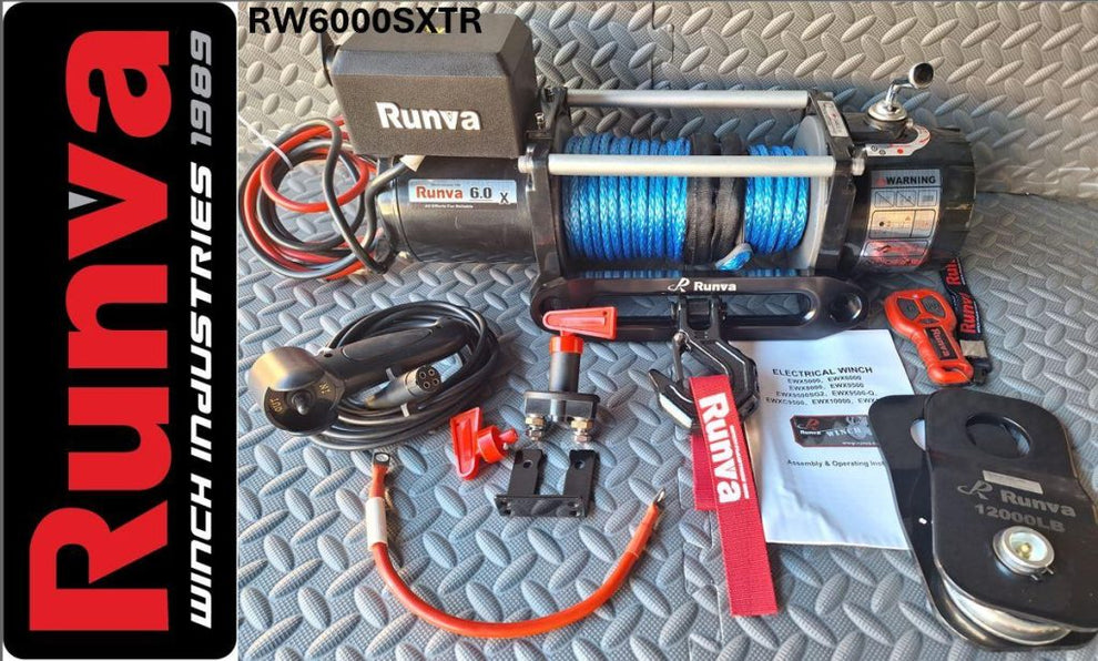 RUNVA WINCH - Synthetic Rope 6000lbs (2 722Kg) 12V - 2 x Remotes (Wire+Wireless)