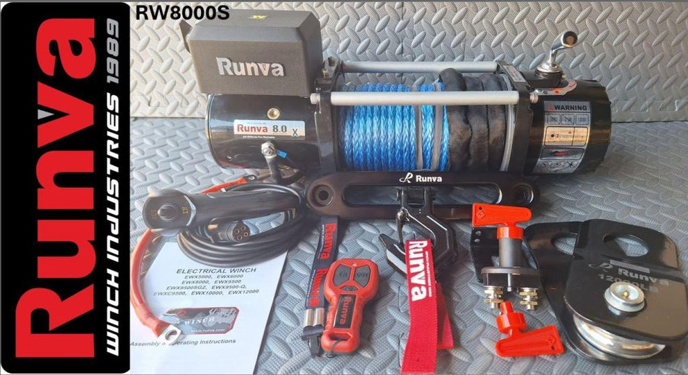 RUNVA WINCH - Synthetic Rope 8000lbs (3 629kg) 12V - 2 x Remotes (Wire+Wireless)