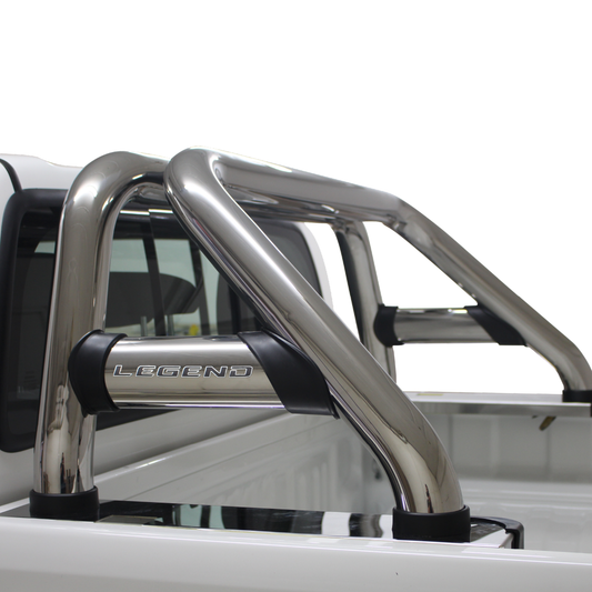 Toyota Hilux LEGEND Oval Sports Bar Double Cab & Extended Cab Stainless (Black Base Plates) 2016 >