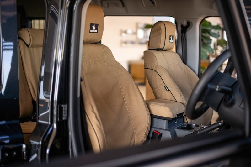 "INEOS - GRENADIER (10/2022 - present); 2 fronts with airbags, headrests & centre console; 60/40 rear bench with 3 headrests (small centre headrests) (US/AUS Spec) - SEAT COVERS"
