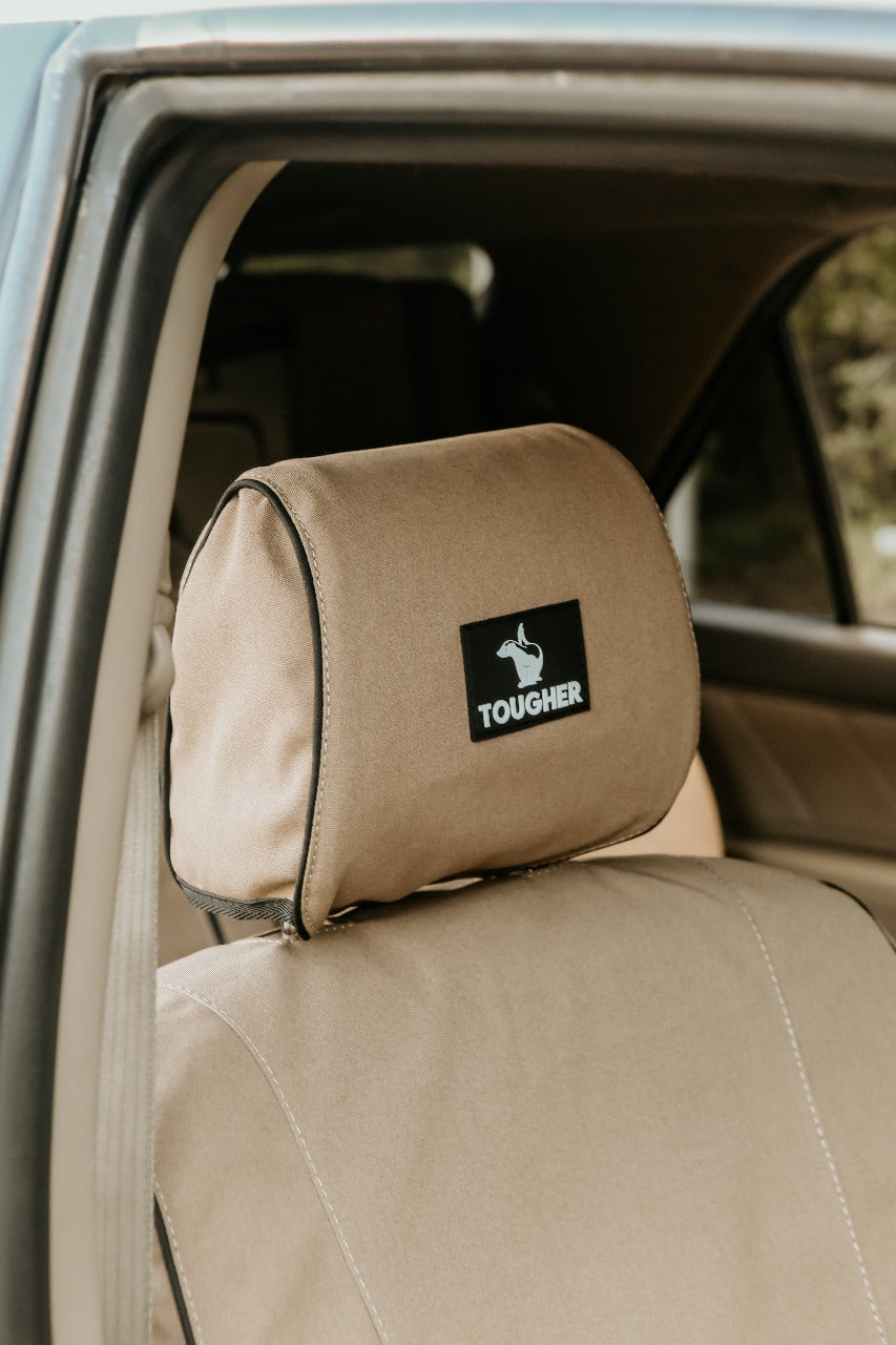TOYOTA - FORTUNER (04/2016 - present); 2 fronts with airbags, headrests & centre console, 60/40 rear bench with armrest & 3 headrests, 2 jump seats with 2 headrests - SEAT COVERS