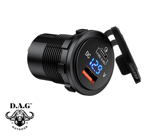 QC3 USB Charger With Volt Meter & C-Type Port