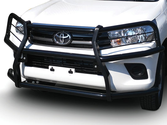 Hilux 2016 Black Coated Fullface Bullbar with Wrap Around Headlight  & Valance Protection (Fitting kit included)
