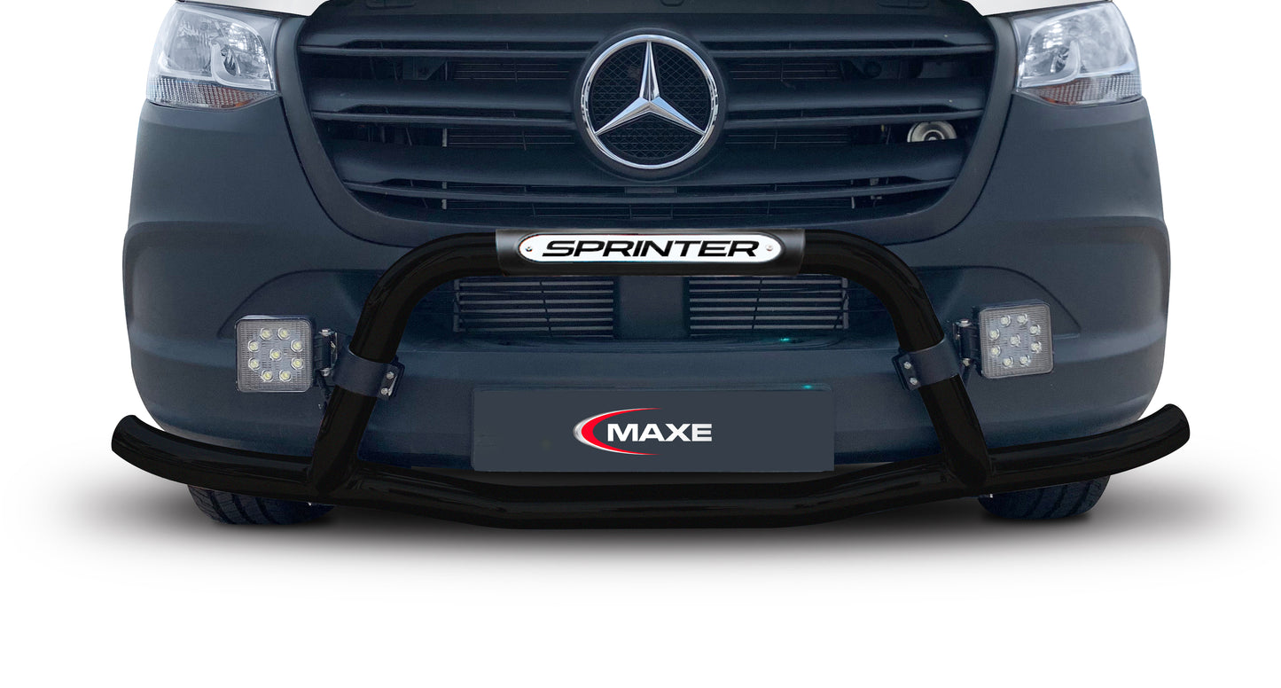 Merc Sprinter Black Coated Stainless Steel Nudge Bar - 2019 (Fitting kit included)