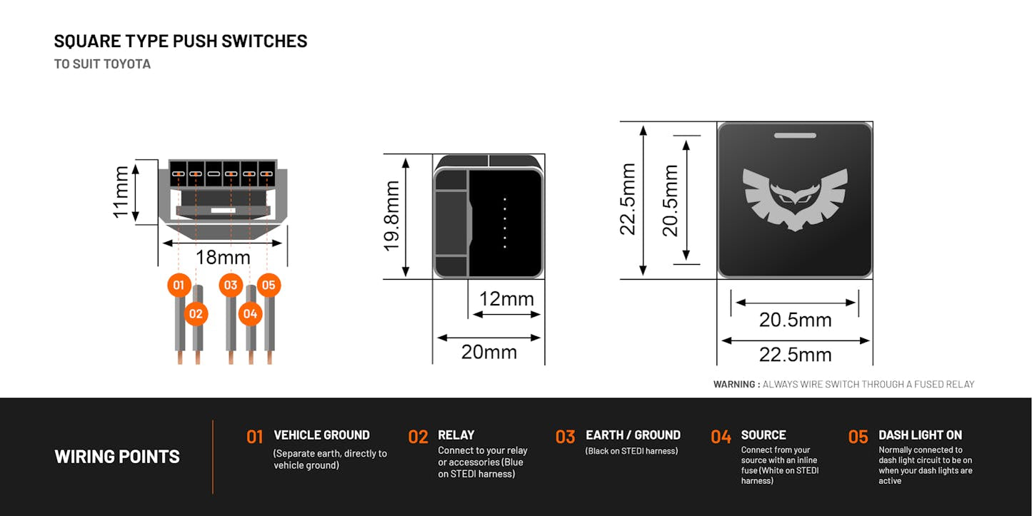 Stedi Square Type Push Switch - Winch Power